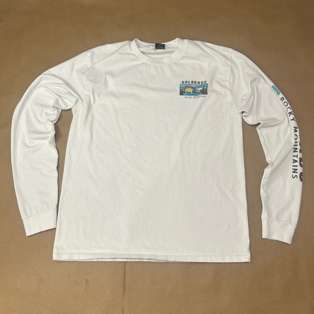 Prairie Mountain White Colorado Rocky Mountains Long Sleeve Shirt Mens Large - Picture 2 of 10